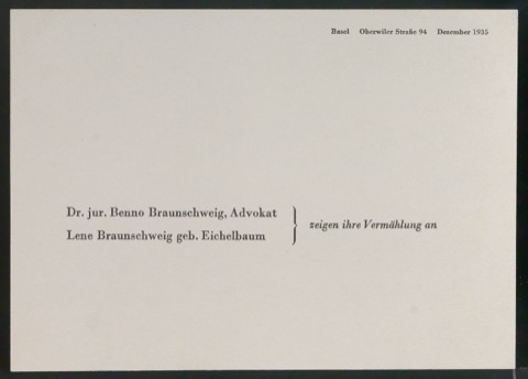 Verlobungskarte von Dr. Benno Braunschweig und Lene Braunschweig
