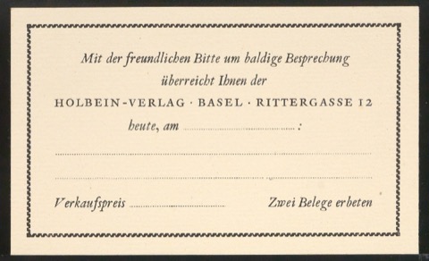 Empfehlungskarte für den Holbein Verlag