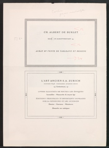 Anzeigen für Albert de Burlet und L'art anciens s.a. Zürich