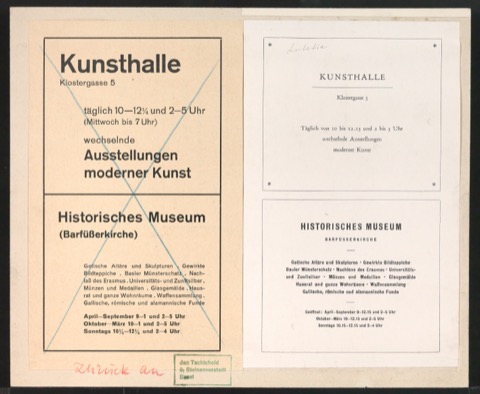 Anzeigen für Kunsthalle Basel und Historisches Museum Basel