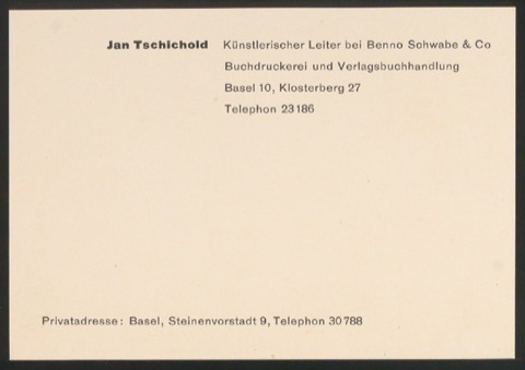 Visitenkarten von Jan Tschichold und Walter Cyliax