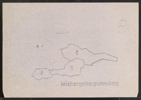 Skizzen und Probedrucke von Wettbewerbsbeitrag Firmenzeichen für Büchergilde Gutenberg Olten