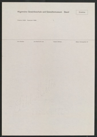 Briefbogen für die Direktion der Allgemeinen Gewerbeschule und Gewerbemuseum Basel