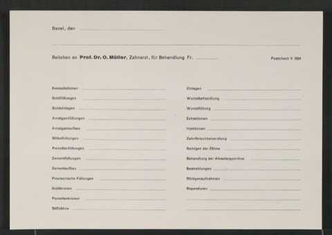 Rechnungsvordruck für Prof. Dr. O. Müller Zahnarzt