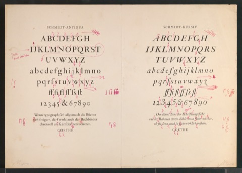 Korrekturfahne von Übersicht Schmidt-Antiqua und Schmidt-Kursiv