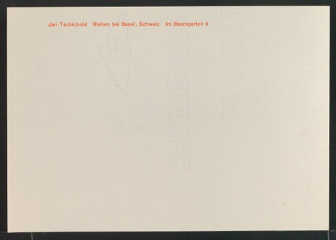 Briefbogen Kurzbrief für Jan Tschichold, Im Baumgarten 9
