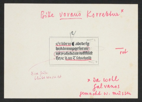 Korrekturfahne eines Exlibris für Jan Tschichold