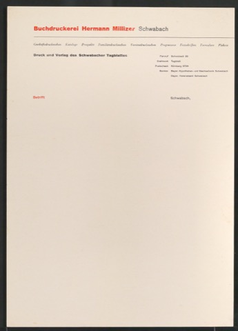 Probedruck von Briefbogen für Buchdruckerei Hermann Millizer