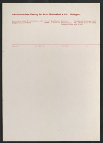 Briefbogen für Akademischer Verlag Dr. Fritz Wedekind & Co