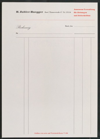 Rechnungsvordruck für Firma H. Zubler-Ruegger
