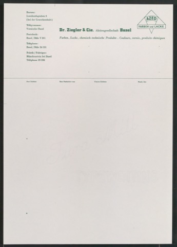 Briefbogen für Dr. Ziegler & Cie. Aktiengesellschaft
