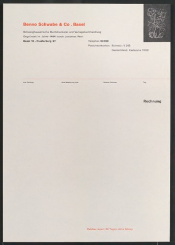 Briefbögen und Briefumschläge für Benno Schwabe & Co