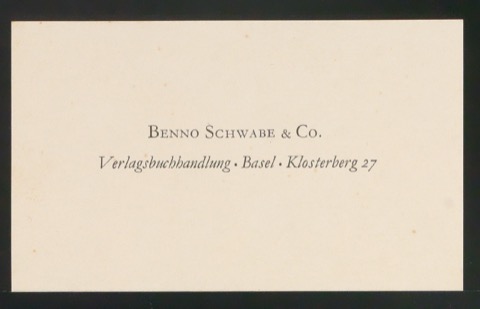 Visitenkarte Verlagsbuchhandlung Benno Schwabe & Co