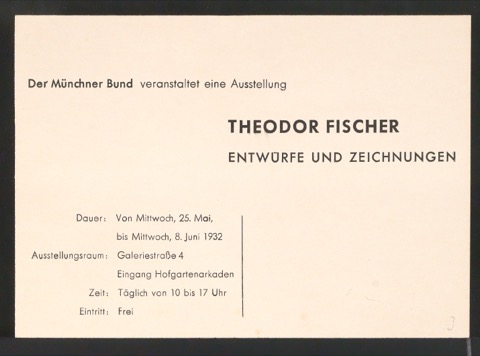 Probedrucke von Einladungskarte für Ausstellung Theodor Fischer
