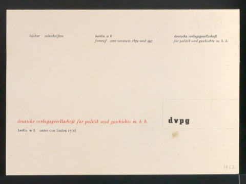 Probedruck von Postkarte für Deutsche Verlagsgesellschaft für Politik und Geschichte M.B.H.