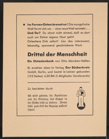 Probedruck von Werbeanzeige Drittel der Menschheit