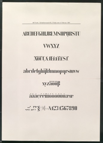 Probedrucke von Schriftproben für Schablonenschrift für die Stempel AG