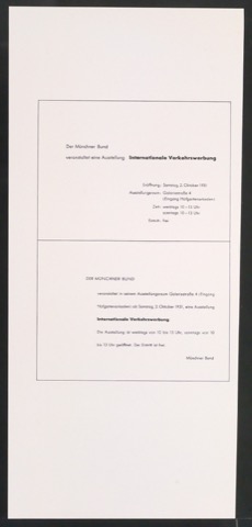 Probedruck einer Illustration mit Darstellung Einladungskarte für Ausstellung Internationale Verkehrswerbung