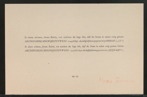Probedruck einer Fournier Monotypie für Schriftschreiben für Setzer