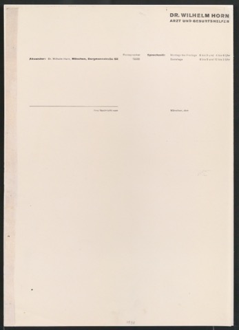 Drucksachen für Dr. Wilhelm Horn Arzt und Geburtshelfer