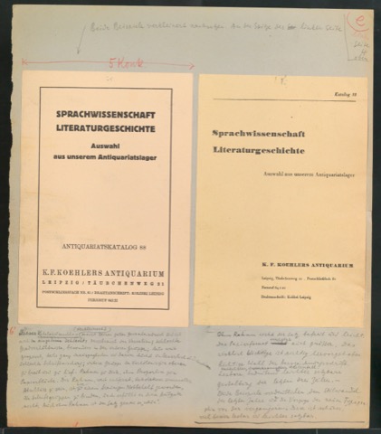 Gegenüberstellung zweier typografischer Lösungen mit Titelblättern von Antiquariatskatalog K. F. Koehler