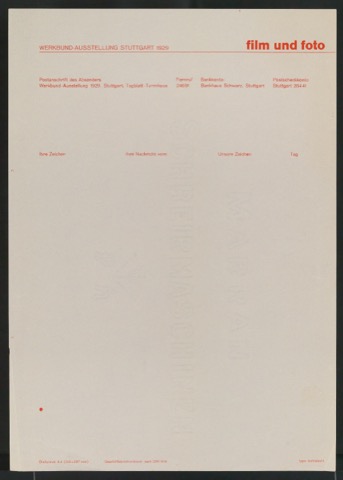 Briefbogen für Werkbund-Ausstellung Stuttgart 1929 - Film und Foto