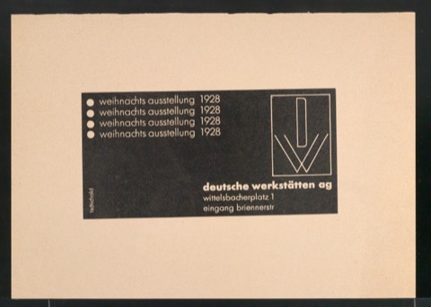 Probedruck von Werbeanzeige weihnachts ausstellung 1928 deutsche werkstätten AG