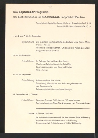 Das September-Programm der Kulturfilmbühne im Goethesaal