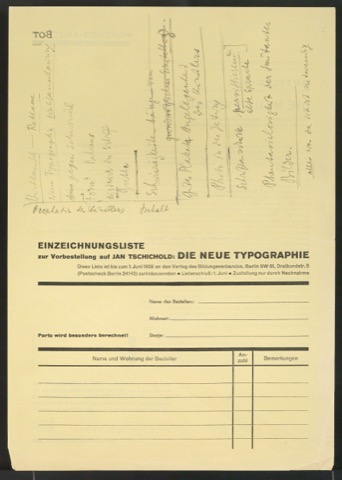 Bestellschein Vorzugs-Angebot für Die Neue Typographie