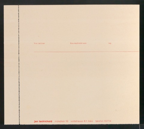 Briefbogen für Jan Tschichold, Voitstraße 8/1