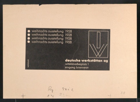 Probedruck von Werbeanzeige weihnachts ausstellung 1928 deutsche werkstätten AG