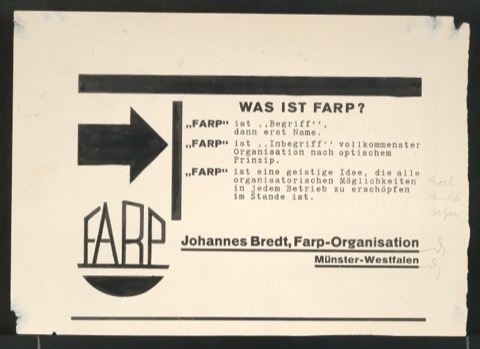 Satzvorlage für Illustration Werbeanzeige Farp-Organisation für Die neue Typographie