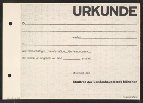 Probedruck für Urkunde zur Ernennung Gemeindebeamter