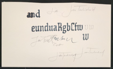 Skizze mit mehreren Unterschriften von Jan Tschichold