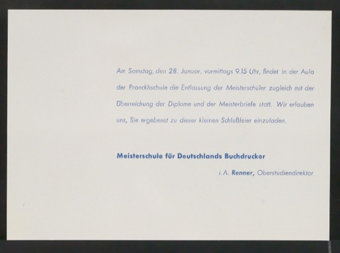 Einladungskarte zur Entlassungsfeier der Meisterschüler