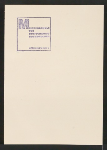 Karte mit Stempel für Meisterschule für Deutschlands Buchdrucker