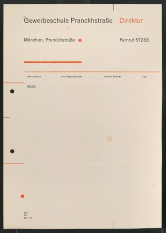 Probedrucke und Anschauungsexemplar von Briefbogen Gewerbeschule Pranckhstrasse Direktor