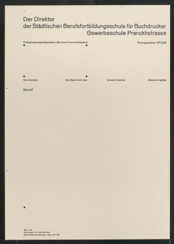 Briefbogen Der Direktor der Städtischen Berufsfortbildungsschule für Buchdrucker Gewerbeschule Pranckhstrasse