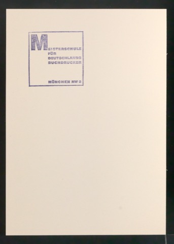 Karte mit Stempel für Meisterschule für Deutschlands Buchdrucker