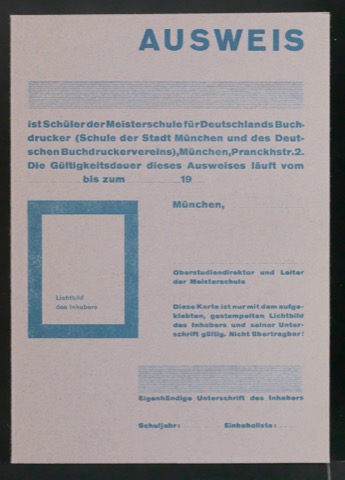 Schülerausweis für Schüler der Meisterschule für Deutschlands Buchdrucker