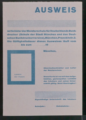 Schülerausweis für Schüler der Meisterschule für Deutschlands Buchdrucker