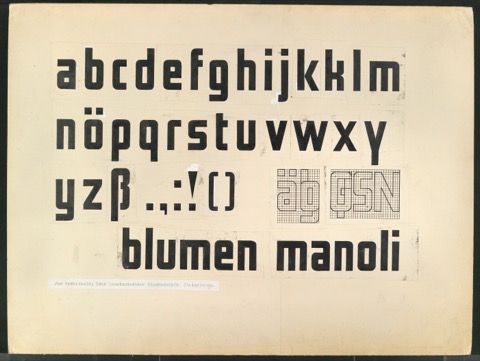 Tafel mit Entwurf von Neue konstruierbare Blockschrift
