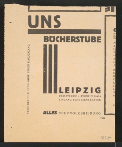 Zeitungsausschnitte mit Anzeigen für UNS-Bücherstube