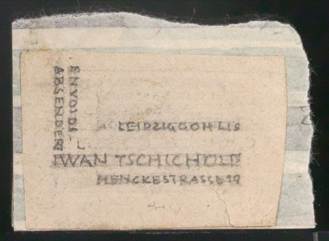 Skizze für Adressetikett Iwan Tschichold, Menckestraße 19