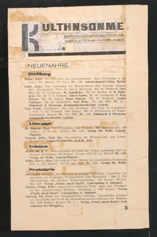 Klebeentwurf für die typografische Gestaltung der Zeitschrift Kulturschau