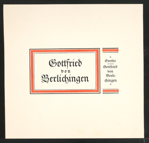 Probedruck für Titelschild und Rückenschild von Gottfried von Berlichingen