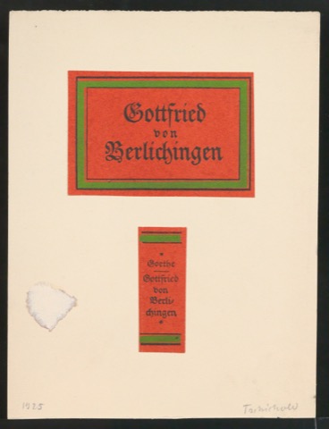 Montierte Probedrucke für Titelschild und Rückenschild von Gottfried von Berlichingen