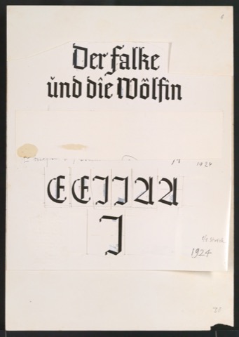 Korrekturfahne für das Titelblatt von Der Falke und die Wölfin