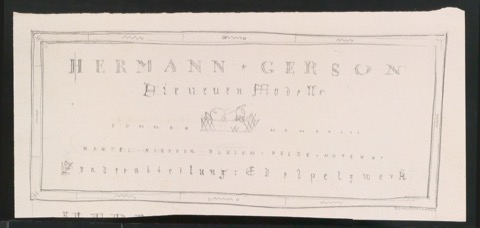 Entwurfsskizze von Anzeige Hermann Gerson Die neuen Modelle