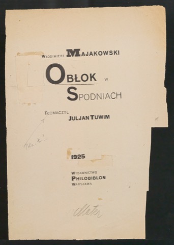 Korrekturfahnen für das Titelblatt von Obłok w spodniach